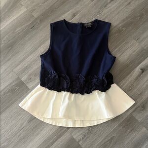 Gracia Navy and White Peplum Blouse